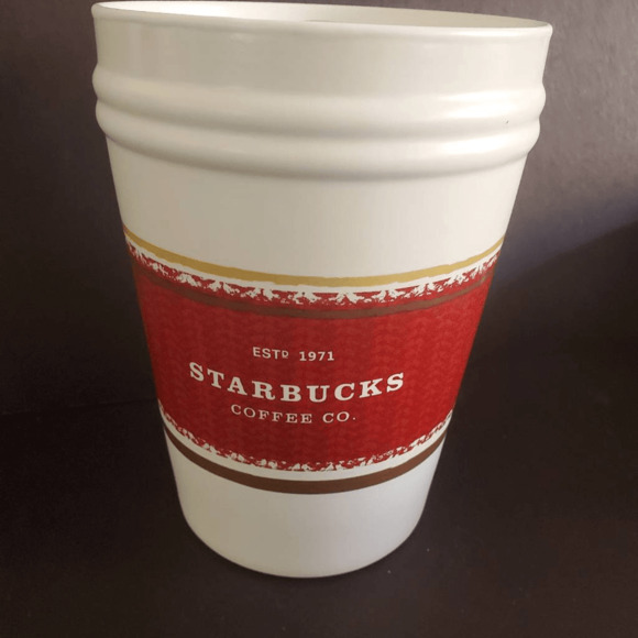 2009 Starbucks Coffee Lidded Ceramic‎ Coffee Canister Cookie Jar Sweater Logo - Picture 1 of 12